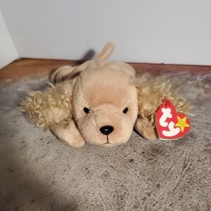 1997 Ty Plush Dog with Curly Ears in Tan SPUNKY